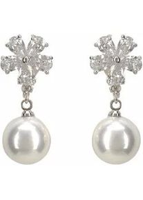 Paar Ohrclips Firetti "Bl&uuml;te, edel und elegant", bunt (silberfarben, wei&szlig;, kristallwei&szlig;), Ohrringe, Damen, Materialmix, mit Glasstein - mit Acrylperle