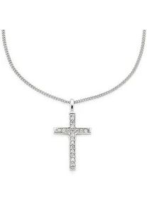 Kette mit Anh&auml;nger Bruno Banani "Schmuck Geschenk Silber 925 Halsschmuck Halskette Panzerkette Kreuz", bunt (silberfarben, wei&szlig;), Halsketten, Damen, Silber 925 (Sterlingsilber), L: 45, mit Zirkonia (synth.)