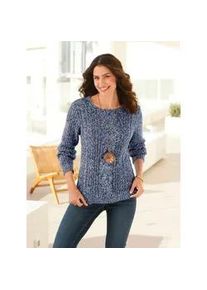 Strickpullover Inspirationen "Pullover", Damen, Gr. 52, blau (rauchblau, meliert), 48% Polyacryl, 38% Baumwolle, 14% Polyester, gemustert, mehrfarbig, meliert, Pullover Strickpullover