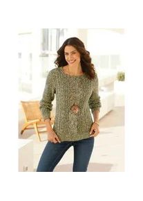 Strickpullover Inspirationen "Pullover", Damen, Gr. 40, gr&uuml;n (schilf, meliert), 48% Polyacryl, 38% Baumwolle, 14% Polyester, gemustert, mehrfarbig, meliert, Pullover Strickpullover