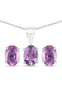 Paar Ohrstecker VIRA JEWELS "Silber 925 rhodiniert Ohrringe und Halskette mit echtem Amethyst", wei&szlig; (wei&szlig;, lila), Ohrringe, Damen, one-size, 2,4, Silber 925 (Sterlingsilber)