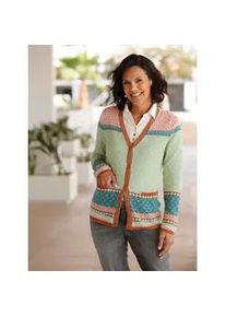 Cardigan Casual Looks, Damen, Gr. 50, bunt (eucalyptus, rot, gemustert), 50% Baumwolle, 50% Polyacryl, gemustert, mehrfarbig, Strickjacken