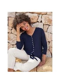 Langarmshirt Heine "Shirt", Damen, Gr. 44, blau (marine), 100% Baumwolle, unifarben, V-Ausschnitt, Shirts Langarmshirt