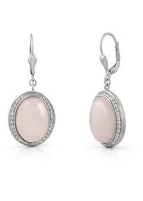 Paar Ohrhaken ZEEme "Silber 925 rhodiniert mit Rosenquarz und Zirkonia-Steinen", wei&szlig; (wei&szlig;, rosa), Ohrringe, Damen, one-size, 16, Silber 925 (Sterlingsilber)