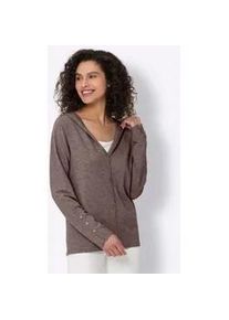 Kapuzenstrickjacke Heine, Damen, Gr. 36, grau (dunkeltaupe, meliert), 50% Viskose, 28% Polyester, 22% Polyamid, meliert, unifarben, Strickjacken