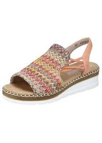 Sandale Rieker, Damen, Gr. 36, bunt (aprikot multi), Bast, Nubuklederimitat, Flechtoptik, Schuhe Sandale, Sommerschuh, Sandalette, Keilabsatz, in modischer Optik