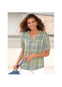 Karobluse Casual Looks, Damen, Gr. 44, bunt (lindgr&uuml;n, bleu, kariert), 100% Viskose, gemustert, kariert, mehrfarbig, Rundhals, Blusen Karobluse