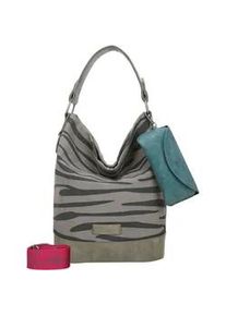 Schultertasche Fritzi aus Preussen "Izzy07 Olga", Damen, Gr. B/H/T: 17cm x 37cm x 27cm, grau (stein), Baumwolle, mehrfarbig, Taschen Schultertasche, aus veganen und recycelten Materialien