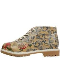 Stiefel DOGO "Shortcut Boots Around The World Damen Stiefeletten", Damen, Gr. 37, Normalschaft, gr&uuml;n (beige, gr&uuml;n), Lederimitat, Schuhe Stiefel, Handgefertigt