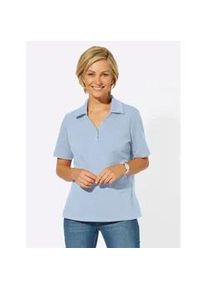 Poloshirt Classic Basics "Shirt", Damen, Gr. 54, blau (hellblau), 60% Baumwolle, 40% Polyester, unifarben, V-Ausschnitt, Shirts