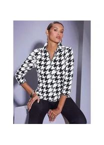 CR&Eacute;ATION L Poloshirt CREATION L "Poloshirt", Damen, Gr. 44, schwarz (schwarz, ecru, bedruckt), 95% Viskose, 5% Elasthan, gemustert, mehrfarbig, V-Ausschnitt, Shirts