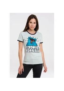 T-Shirt logoshirt "Sesamstrasse - Kr&uuml;melmonster", Damen, Gr. L, blau (hellblau, dunkelblau), 100% Baumwolle, bedruckt, normal, Rundhals, Shirts T-Shirt, mit lizenziertem Print