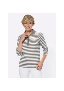 Poloshirt Casual Looks "Poloshirt", Damen, Gr. 52, grau (dunkeltaupe, wei&szlig;, geringelt), 100% Baumwolle, bedruckt, gemustert, gestreift, mehrfarbig, Shirts
