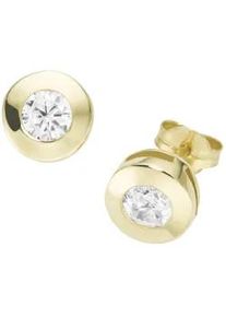 Paar Ohrstecker Luigi Merano "runde Form mit Zirkonia, Gold 375", wei&szlig;, Ohrringe, Damen, Gelbgold 375