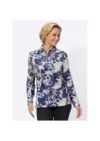 Poloshirt Classic Basics "Shirt", Damen, Gr. 40, blau (hellblau, marine, bedruckt), 95% Polyester, 5% Elasthan, gemustert, mehrfarbig, Shirts