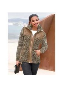 Cardigan Casual Looks, Damen, Gr. 44, braun (braun, meliert), 50% Baumwolle, 50% Polyacryl, Besatz:100% Polyester, Wattierung:100% Polyester, gemustert, mehrfarbig, meliert, Strickjacken