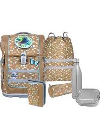 Schulranzen McNeill "Ergo Compacto, Greta", Kinder, Gr. B/H/T: 29cm x 38,5cm x 22cm, braun (greta), Polyester, Rucks&auml;cke, inkl. Federm&auml;ppchen, Turnbeutel, Schlamperrolle & Motivmagnet