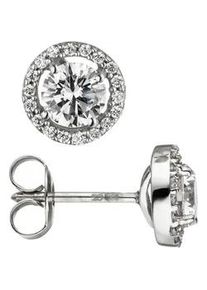 Paar Ohrstecker Jobo "Ohrringe mit 38 Zirkonia", wei&szlig; (wei&szlig;gold 333), Ohrringe, Damen, 8mm, Wei&szlig;gold 333, 333 Wei&szlig;gold