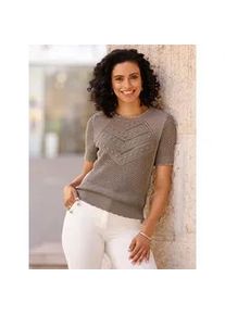 Ajourpullover Inspirationen "Pullover", Damen, Gr. 38, grau (taupe), 100% Baumwolle, unifarben, Pullover