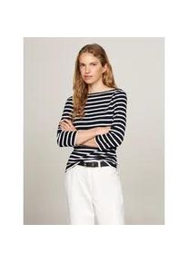 3/4-Arm-Shirt Tommy Hilfiger "NEW CODY SLIM BOAT-NK 3/4SLV mit U-Boot und Streifen", Damen, Gr. S, blau (nos breton desert sky, ecru), Jersey, Obermaterial: 100% Baumwolle, gestreift, slim fit h&uuml;ftlang, U-Boot-Ausschnitt, abgesteppt, Shirts 3/4-Arm-Shirt, gestreift, casual, slim fit, Baumwolle, U-Boot-Ausschnitt