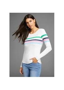 Langarmshirt Kangaroos, Damen, Gr. 32/34, wei&szlig;, Rippware, Obermaterial: 100% Baumwolle, gestreift, sehr figurbetont h&uuml;ftbedeckend, Rundhals, Shirts Langarmshirt, mit bunten Streifen