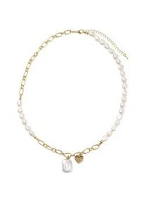 Kette mit Anh&auml;nger Firetti "Schmuck Geschenk Halsschmuck Halskette Herz", gold (gelbgoldfarben, wei&szlig;), Halsketten, Damen, Edelstahl Perlen, L: 50 B: 3mm, Edelstahl, Perlen, Made in Germany - mit S&uuml;&szlig;wasserzuchtperle, B:3mm