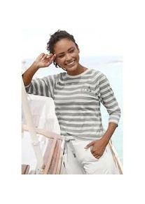 3/4-Arm-Shirt ELBSAND, Damen, Gr. S (36), wei&szlig; (creme, taupe gestreift), Jersey, Obermaterial: 50% Baumwolle, 50% Polyester, gestreift, figurumspielend h&uuml;ftlang, Rundhals, Raglan&auml;rmel gerader Abschluss, Shirts 3/4-Arm-Shirt, mit Streifen, Rundhalsausschnitt, Jerseyshirt