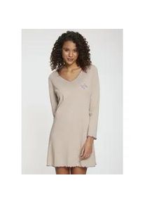 Nachthemd s.Oliver, Damen, Gr. 32/34, N-Gr, braun (nougat meliert), Rippstrick, Obermaterial: 60% Baumwolle, 40% Polyester, meliert, bequem kurz, V-Ausschnitt, Trompeten&auml;rmel Babylock kontrastfarben, Kleider Nachthemd, mit Trompeten&auml;rmeln