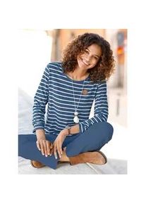 T-Shirt Casual Looks "Shirt", Damen, Gr. 46, blau (jeansblau, ecru, gestreift), 50% Baumwolle, 50% Modal, gemustert, gestreift, mehrfarbig, Rundhals, Shirts T-Shirt
