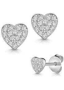 Paar Ohrstecker Firetti "Schmuck Geschenk Silber 925 Ohrschmuck Herz", silber (silberfarben, kristallwei&szlig;, kristallwei&szlig;), Ohrringe, Damen, Silber 925 (Sterlingsilber), Made in Germany - mit Zirkonia (synth.)