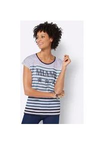 Kurzarmshirt Casual Looks "Shirt", Damen, Gr. 42, lila (ecru, lavendel, geringelt), 100% Baumwolle, gemustert, gestreift, mehrfarbig, Rundhals, Shirts