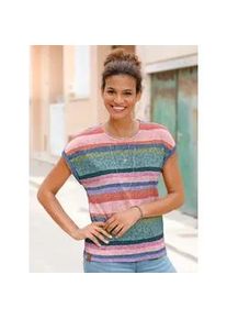 T-Shirt Casual Looks "Shirt", Damen, Gr. 40, bunt (rosenquarz, jade, geringelt), 50% Baumwolle, 50% Modal, gemustert, gestreift, mehrfarbig, Rundhals, Shirts T-Shirt