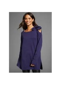 Longpullover Laura Scott, Damen, Gr. 40, lila (lila, melange), Feinstrick, Obermaterial: 70% Viskose, 30% Polyamid, unifarben, l&auml;ssig geschnitten h&uuml;ftbedeckend, Rundhals, Pullover Longpullover, mit Schleifendetail in Cold-Shoulder-Optik, Topseller