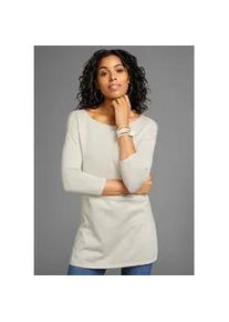 Longpullover Laura Scott, Damen, Gr. 46, beige (beige meliert), Feinstrick, Obermaterial: 70% Viskose, 30% Polyamid, meliert, unifarben, Basic, l&auml;ssig geschnitten, Rundhals, Pullover Longpullover, Feinstrick mit U-Boot Ausschnitt und seitlichem Schlitz