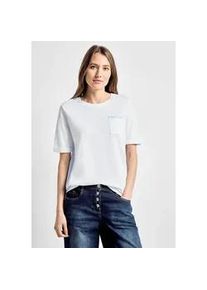 T-Shirt Cecil, Damen, Gr. M (40), wei&szlig; (vanillewei&szlig;), Web, Vorderseite: 50% Modal, 50% Baumwolle; R&uuml;ckseite: 100% Baumwolle, unifarben, gerade h&uuml;ftlang, Rundhals, B&uuml;ndchen, Shirts T-Shirt, aus softem Materialmix