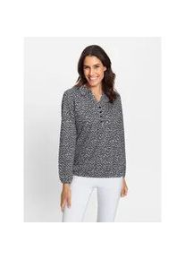 Poloshirt Inspirationen "Langarm-Shirt", Damen, Gr. 48, schwarz-wei&szlig; (schwarz, wei&szlig;, bedruckt), 50% Baumwolle, 50% Modal, bedruckt, gemustert, mehrfarbig, V-Ausschnitt, Shirts