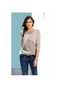 Strickpullover Heine "U-Boot-Pullover", Damen, Gr. 34, braun (sesam, ecru), 100% Kaschmir, gemustert, Pullover Strickpullover