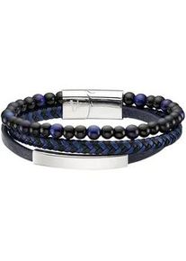 Lederarmband Bruno Banani "Schmuck", schwarz (edelstahlfarben, blau, schwarz, blau, schwarz), Armb&auml;nder, Damen, 21cm, Edelstahl Leder, Edelstahl, Leder, Lederarmband, mit Tigerauge (synth.)