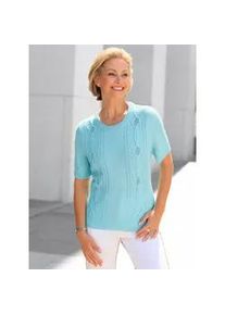 Kurzarmpullover Classic Basics "Pullover", Damen, Gr. 46, blau (aquamarin), 100% Polyacryl, unifarben, Pullover