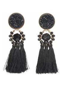 Paar Ohrstecker Firetti "mit 3 kleinen Quasten, schwarz", gold (schwarz, gelbgoldfarben, schwarz), Ohrringe, Damen, Kunststoff Metall Textil, Kunststoff, Metall, Textil