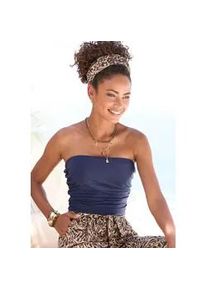 Bandeautop Buffalo, Damen, Gr. 40/42, blau (jeansblau), Jersey, Obermaterial: 95% Viskose, 5% Elasthan, unifarben, figurbetont h&uuml;ftlang, ohne Ausschnitt, Tops, mit seitlichen Raffungen, tr&auml;gerloses Damentop, schulterfrei, Basic