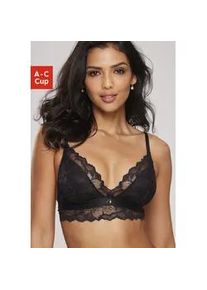 Bralette-BH Lascana, Damen, Gr. 85, Cup C, schwarz, Spitze, Obermaterial: 88% Polyamid, 12% Elasthan, BHs, aus edler Spitze mit h&uuml;bschem Unterbrustband in Satin-Optik, Dessous