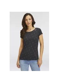 T-Shirt Ragwear "FLORAH A ORGANIC O", Damen, Gr. L (40), grau (dunkelgrau), Single Jersey, Obermaterial: 70% Baumwolle, 30% Polyester, bedruckt, gemustert, kontrastfarbene Details, mehrfarbig, figurbetont normal, Rundhals, Shirts T-Shirt, mit maritimen Anker-Allover-Druck