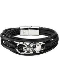 Lederarmband Bruno Banani "Schmuck", schwarz (edelstahlfarben, schwarz), Armb&auml;nder, Damen, 21cm, Edelstahl Leder, Edelstahl, Leder, Lederarmband