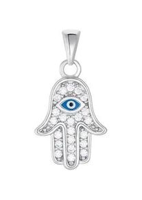 Kettenanh&auml;nger Amor "Hamza Hand-Motiv mit Evil Eye B&ouml;ser Blick magisches Auge", silber (silberfarben, wei&szlig;, blau, kristallwei&szlig;, kristallwei&szlig;), Schmuckanh&auml;nger, Damen, Silber 925 (Sterlingsilber), 0,88 g, Kettenanh&auml;nger, mit Zirkonia (synth.) - mit Emaille