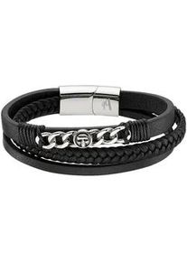 Lederarmband Bruno Banani "Schmuck", schwarz (edelstahlfarben, schwarz), Armb&auml;nder, Damen, 21cm, Edelstahl Leder, Edelstahl, Leder, Lederarmband