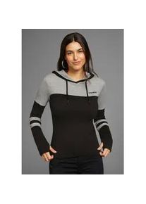 Kapuzenshirt Kangaroos, Damen, Gr. 48/50, schwarz (schwarz, grau), Rippware, Obermaterial: 100% Baumwolle. Einsatz: 90% Baumwolle, 10% Viskose, colorblocking, k&ouml;rpernah h&uuml;ftbedeckend, angesetztes B&uuml;ndchen mit Daumenl&ouml;chern, Shirts Kapuzenshirt, mit Colorblock