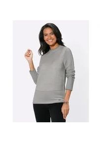 Stehkragenpullover Casual Looks "Pullover", Damen, Gr. 46, grau (grau, ecru, geringelt), 50% Baumwolle, 50% Polyacryl, gemustert, gestreift, mehrfarbig, Pullover Stehkragenpullover