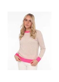 Kaschmirpullover Zwillingsherz "Roundneck with "Colored Edges", Damen, Gr. L, beige (hellbeige), Feinstrick, Obermaterial: 100% Kaschmir, normal h&uuml;ftbedeckend, Rundhals, Rippstrickb&uuml;ndchen, Pullover, Rundhalsausschnitt, Langarm, Neon-Details, Cashmere