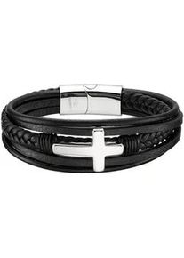Lederarmband Bruno Banani "Schmuck", schwarz (edelstahlfarben, schwarz), Armb&auml;nder, Damen, 21,5cm, Edelstahl Leder, Edelstahl, Leder, Lederarmband